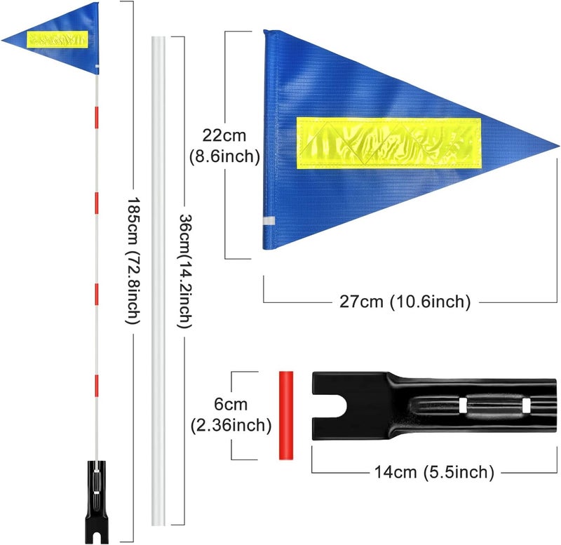 Uelfbaby 2 Pcs Bike Flag with Pole 6-Feet Adjustable Height Heavy Duty Fiberglass Pole Polyester Tear-Resistant Waterproof Safety Flag(Blue with Reflective Strip) - Image 3
